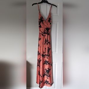 Lulu's Tea Gardens Rusty Rose Floral Print Satin Maxi Dress